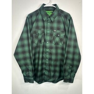 Dixxon Flannel Absinthe Plaid Shirt Pear Snap Black Green Long Sleeve  - Large